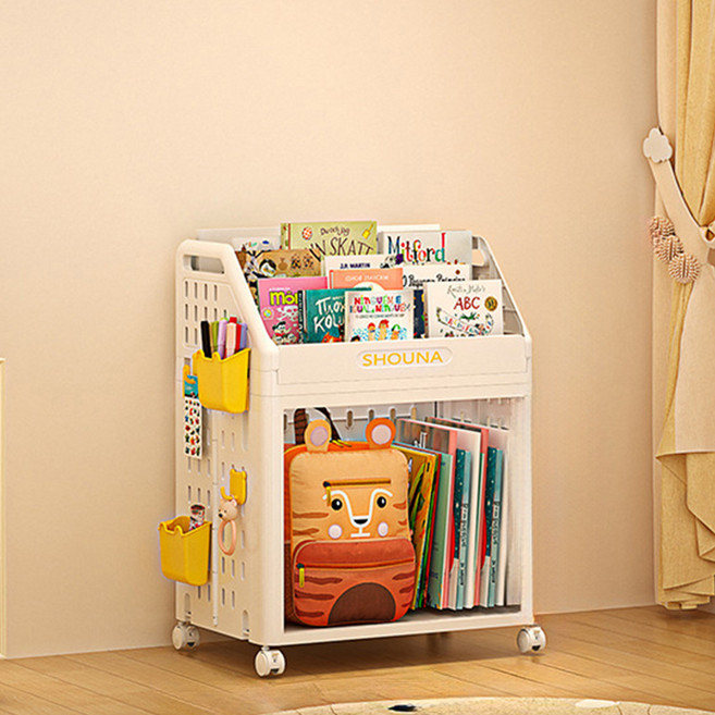 북스토리 이동식 책꽂이 바퀴달린 트롤리, 화이트, 2단