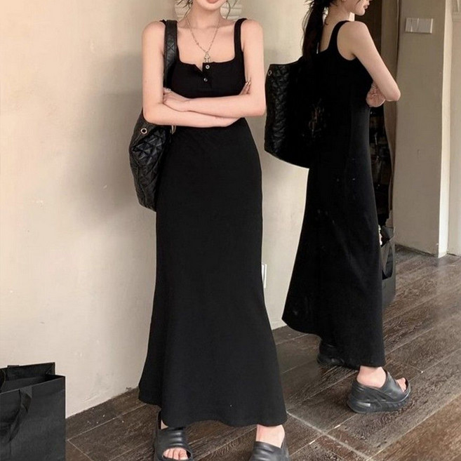 ViVEMO 魅力修身顯瘦長版連身裙 11098, 黑色