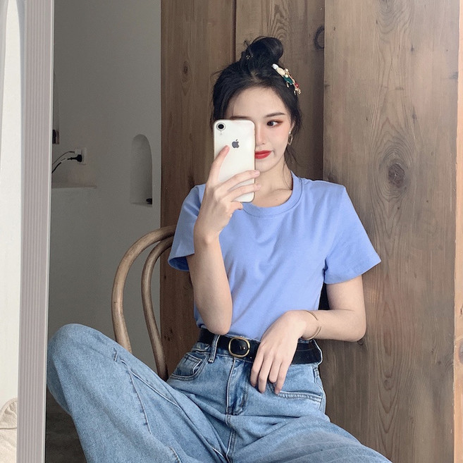 여성용 굿샵 캔디 라운드 반팔 상의