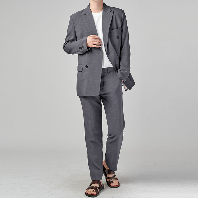 하이후 남성용 린넨 데일리 캐주얼 플랩포켓 더블 정장세트 HU3002