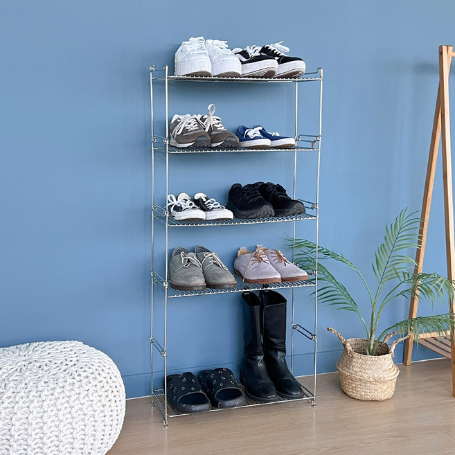 모듈형 DIY 블록 신발정리대 12켤레 L 5p + 바닥판 세트, 스텐, 1세트