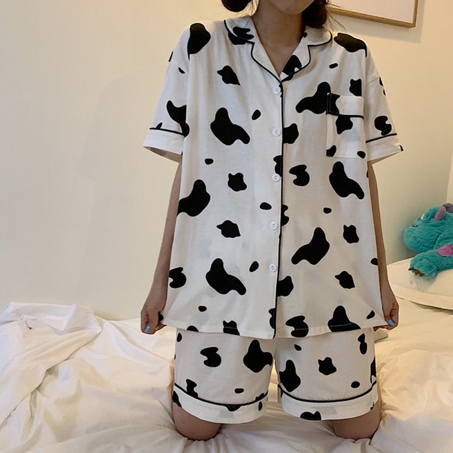 엘쏘 커플용 카라넥 반팔 반바지 파자마 세트