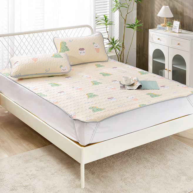 FOCA 天然乳膠冰絲涼蓆 + 枕套 2個, 沁涼萌龍, 1cm