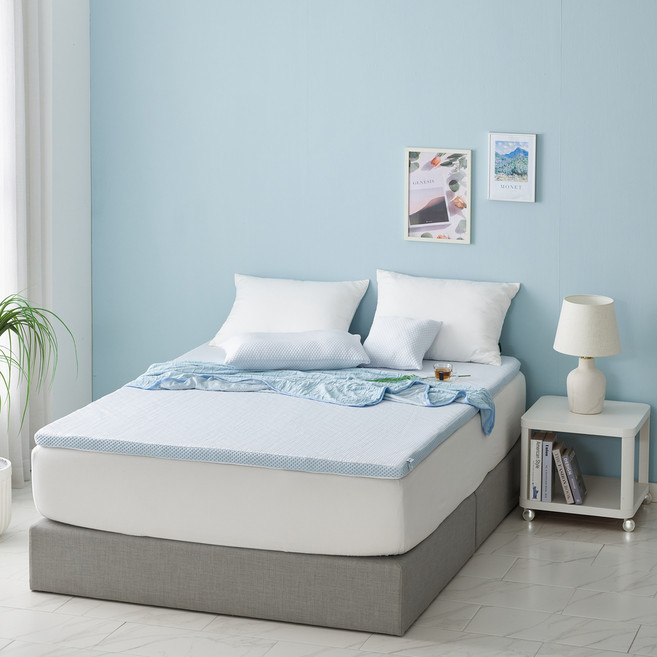 루마인홈 아이스 쿨링 메모리폼 쿨토퍼, 화이트블루, 4cm