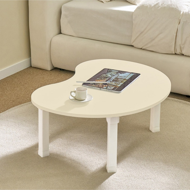 아이캔컴퍼니 LPM 4단 높이조절 강낭콩 접이식 테이블, 크림베이지