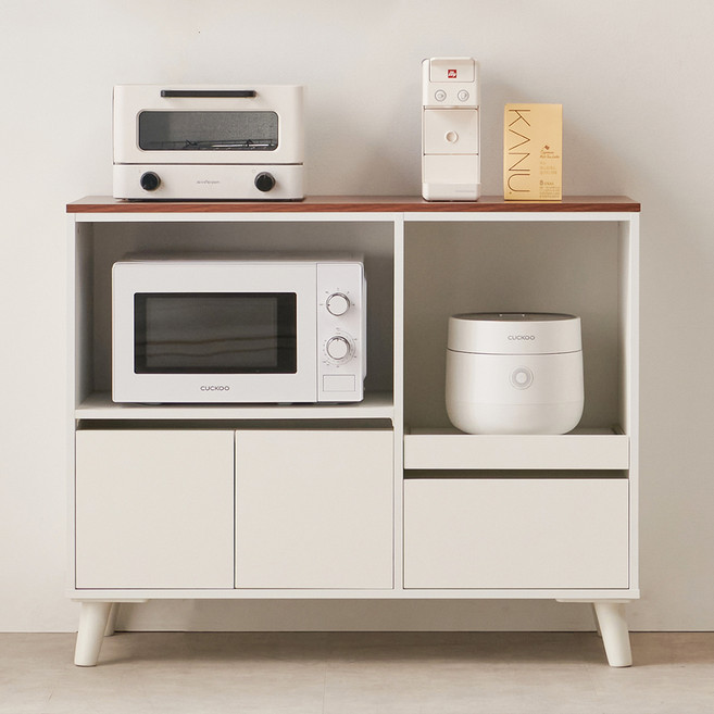 퍼니하우스 뮤아 1000 수납 렌지대 1000 방문설치, 화이트(멀바우 상판), 2단