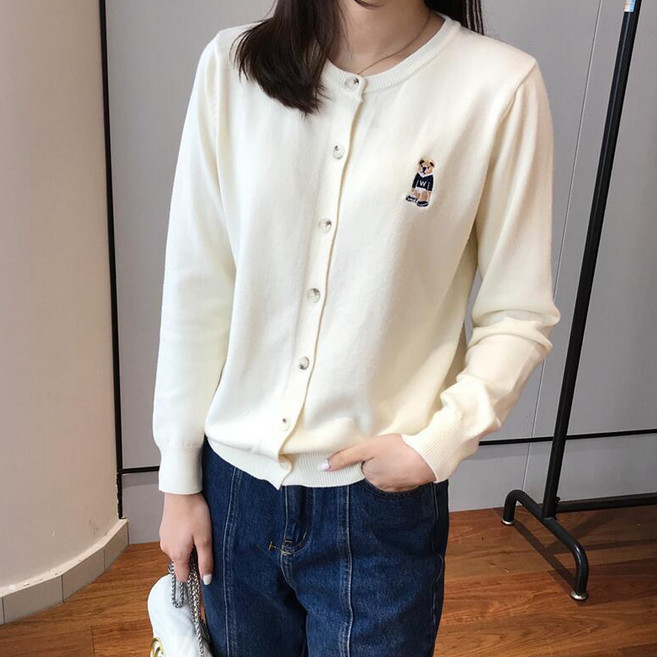 Elsso 女款小熊刺繡基本款開襟衫