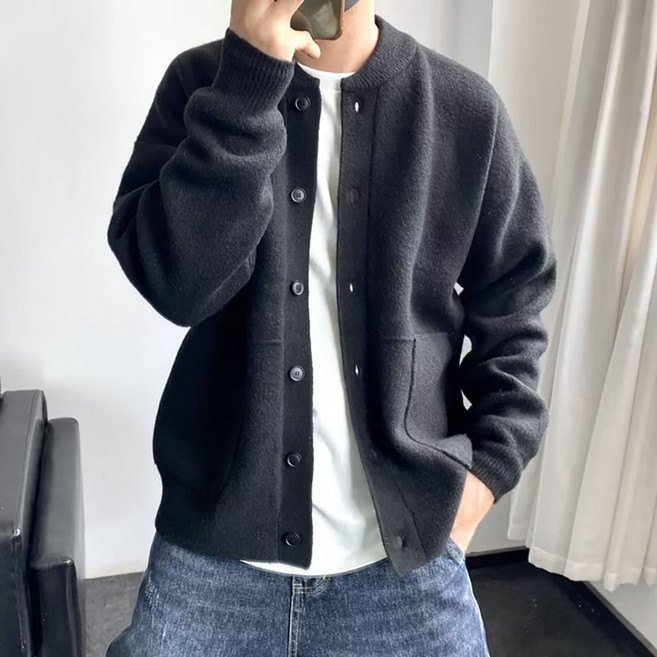 인피어스 남성용 거너 라운드넥 니트 가디건
