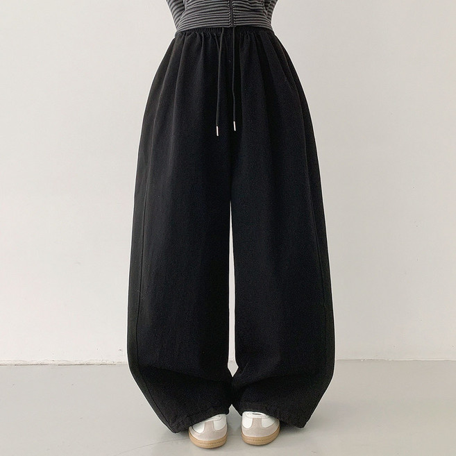 플랜데이 여성용 숏/롱 기장 에누아 논페이드 스트링 와이드 팬츠