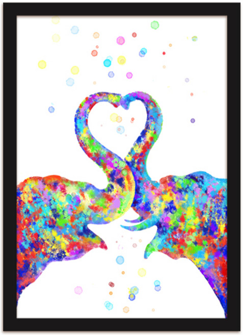 인테리어 코끼리B 그림 우드액자 포스터, 블랙