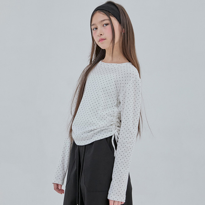 베리드 주니어 아동용 도트 셔링 롱 슬리브