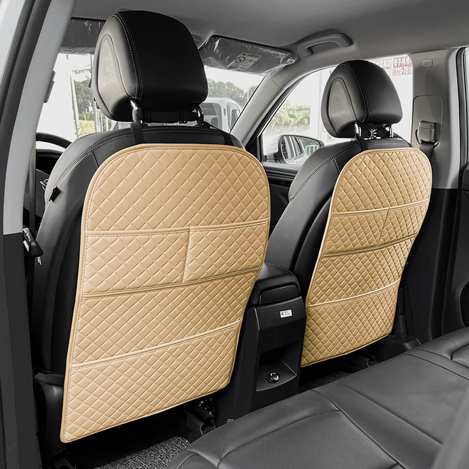 대한오토모빌 차량 뒷좌석 시트보호 킥매트 3단 포켓, 브라운, 2개