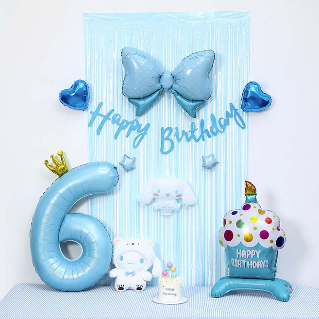 피앤비유니티 블루 케익풍선 가랜드커튼 세트, 05-6 블루시나모롤 6, 1세트