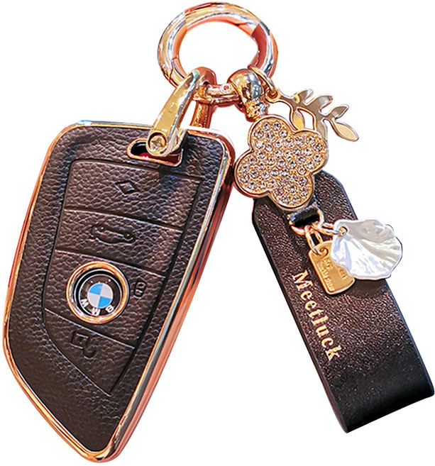 하마테 BMW 가죽TPU 하이브리드 스마트키 케이스 + 키홀더 세트 C타입, 블랙, BMW 신형타임