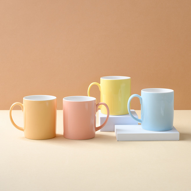 해피정 심플 머그 4종 세트 유광 350ml, 핑크 + 블루 + 옐로우 + 오렌지, 1세트