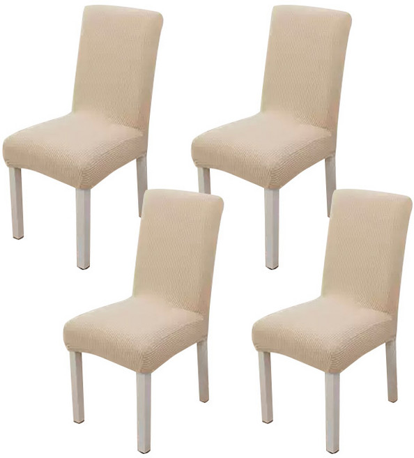 마켓플랜 와플 스판 의자커버 4p, 베이지, 4개