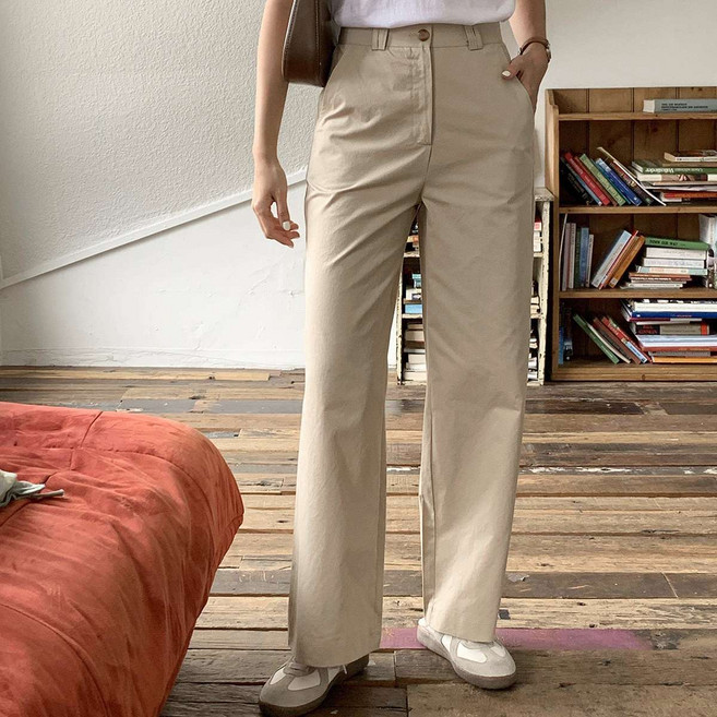 린다샵 여성용 배래앤 세미 와이드 일자 코튼 팬츠 cppt15038k54