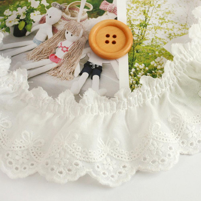 快樂熊 莎布麗娜 荷葉邊棉質刺繡蕾絲 180公分, 1捲, 白色