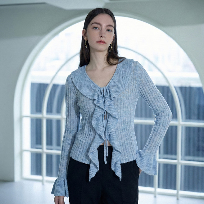 에이비에프지 여성용 러플 골지 니트 가디건 AFY1HY38