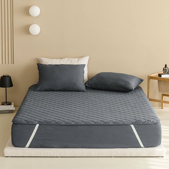 더자리 데일리 프레쉬 누빔 침대패드 고정밴드형, 밀키차콜그레이