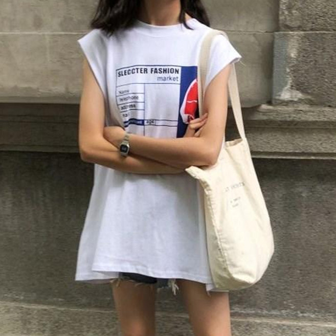 메이첼 여성용 통기성 스포티한 민소매 루즈핏 롱 티셔츠 10396