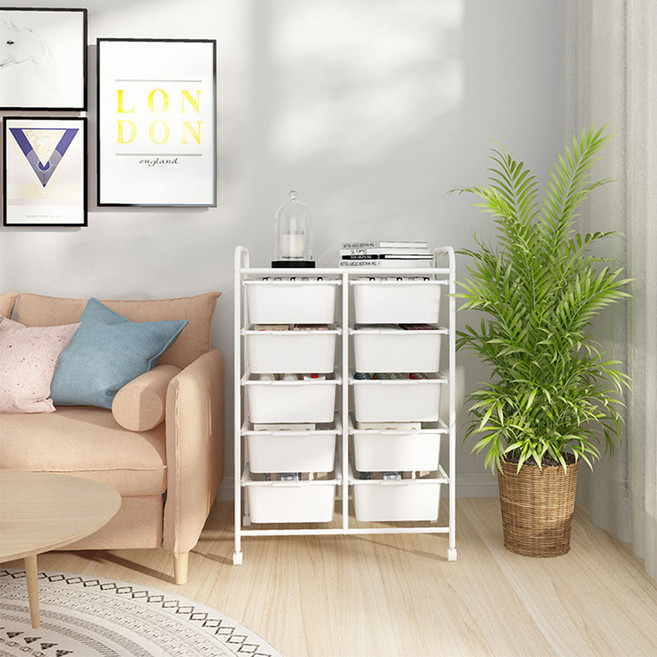 가구느낌 이동식 더블트롤리, 화이트, 5단