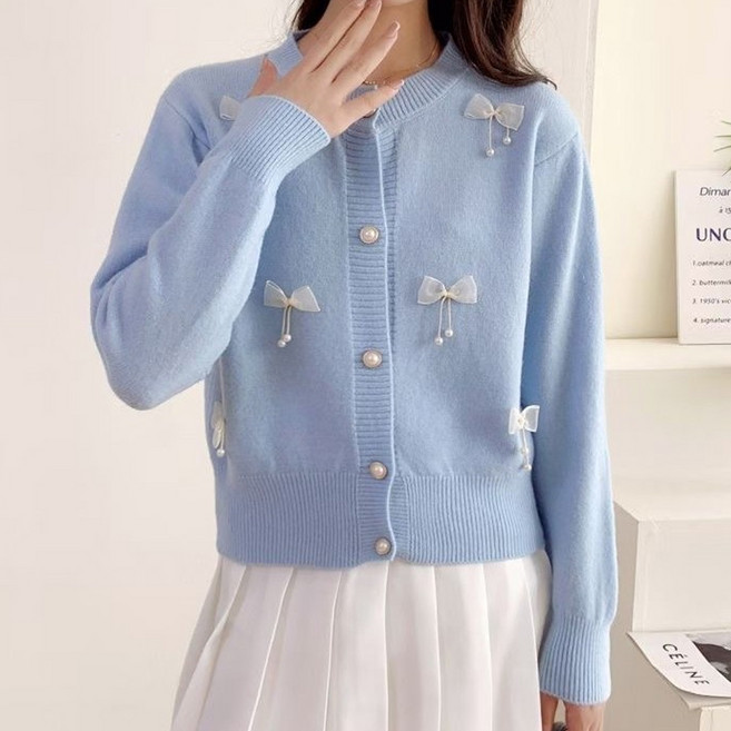 마켓에이 여성용 모조진주 리본콕 가디건 M263-0018