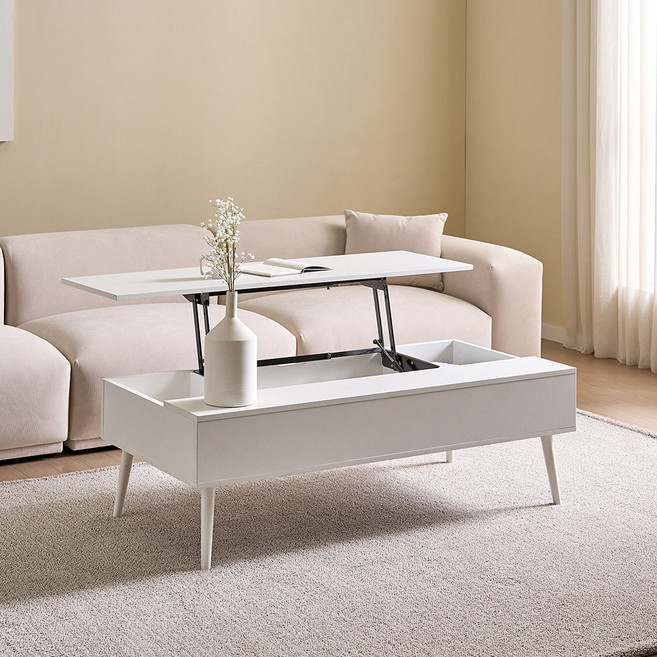 채움가구 벨라 리프트업 거실 수납 테이블 1200 방문설치, 올화이트