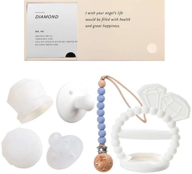 데일리라이크 봉봉 탄생석 노리개 젖꼭지 치발기 세트, 4월 다이아몬드, 2단계(4개월이상), 1세트