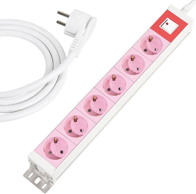스윗홈 뉴잇 국산 고용량 알루미늄 컬러 과부하차단 납작 멀티탭 6구, 라이트핑크, 1개, 1.5m