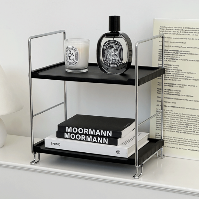 데미무드 씰링 철제 프레임 선반 2단 일자형, 블랙, 1개