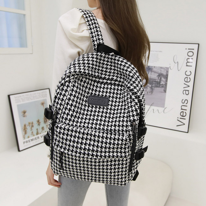 FROMHEAVEN 女款 Gartt 千鳥格紋後背包 H807, 黑色