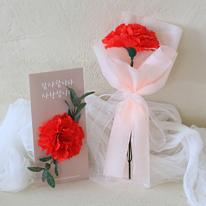 센트바스켓 조화 감사 카네이션 용돈봉투 + 꽃다발 세트, 레드, 1개