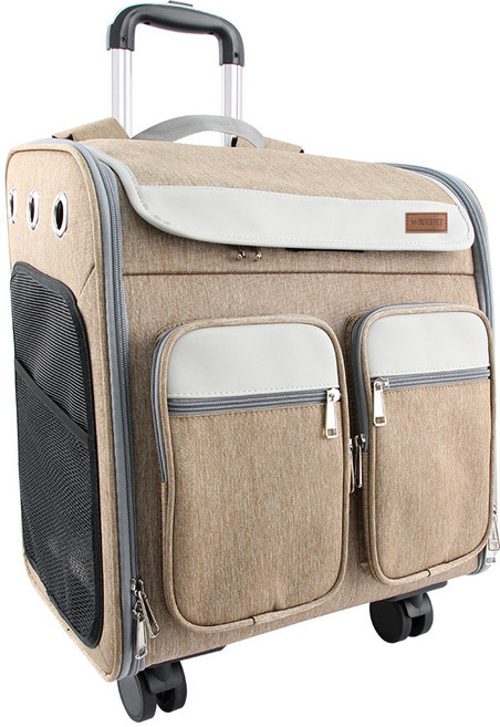 도그아이 강아지 4륜 백팩 캐리어, 브라운, 1개