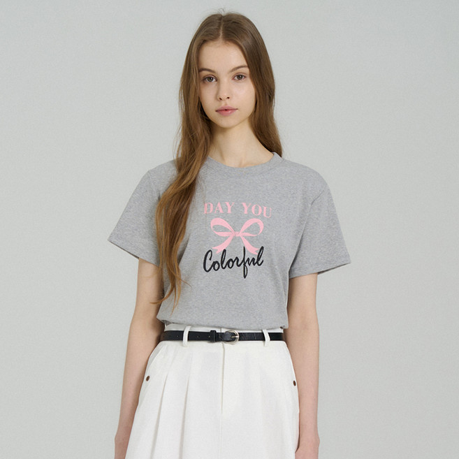 에이비플러스 여성용 리본 프린팅 티셔츠 LSA5MK34