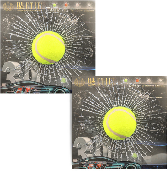 스투피드 비에이비오 3D 리얼한 깨진 유리 스티커 테니스공, 혼합색상, 2개