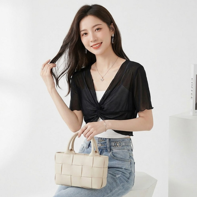 MarketA 女款網紗罩衫 疊穿透視短袖上衣 M263-0645