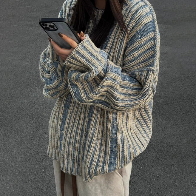 MEICHEL 女款Jema條紋復古撞色針織毛衣 11957