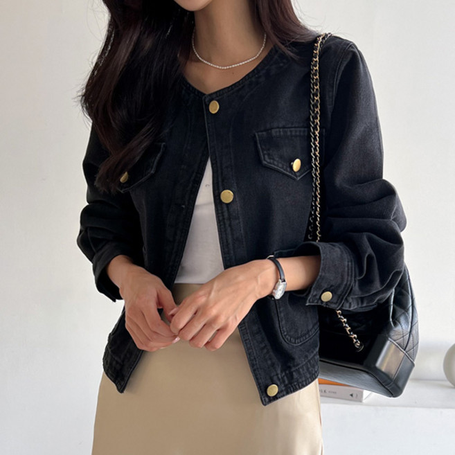 피핀 여성용 노카라 크롭 청자켓 66305