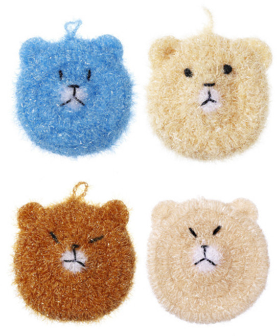 젊은이마켓 곰돌이 수세미, 4개입, 1세트