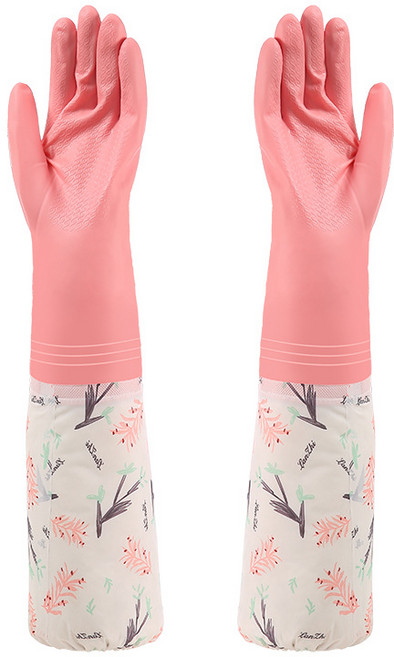 하이어데코 플라워 패턴 롱 기모 고무장갑 양손세트 52cm, 핑크 캐시미어, 1세트