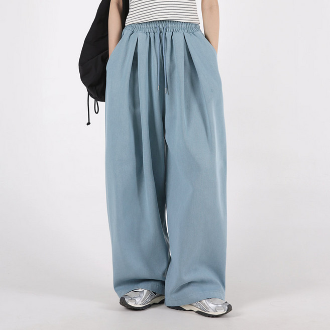 Dearlola 女款長度細褶寬版鬆緊棉褲 TW P003
