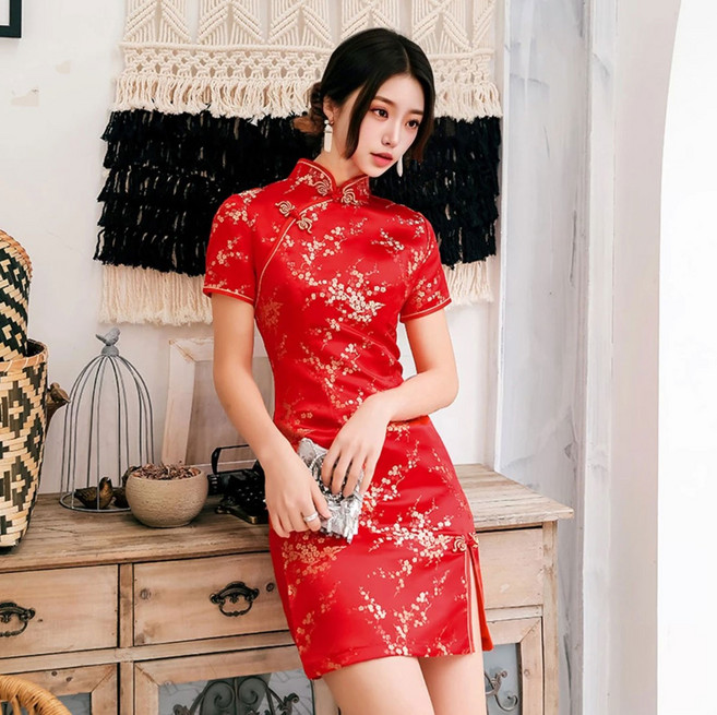 OPRY 性感合身旗袍 大尺碼迷你連身裙 中國傳統服飾 角色扮演
