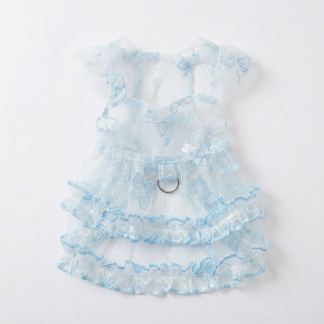 웨이비데이즈 반려동물 시스루 프릴 레이스 펫 원피스 W265-0100, 블루(W265-0100BU2X), 1개