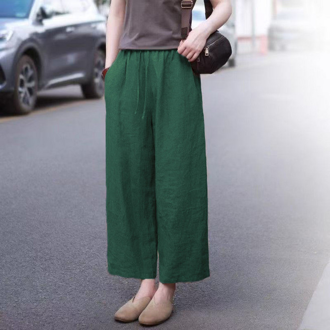 마켓에이 여성용 면 마 와이드 9부 팬츠