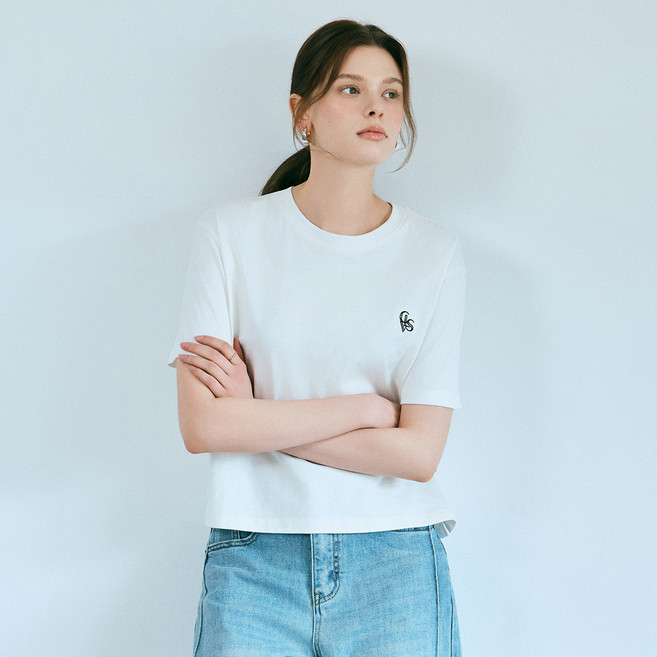 클라비스 여성용 수피마 면 세미 크롭 티셔츠