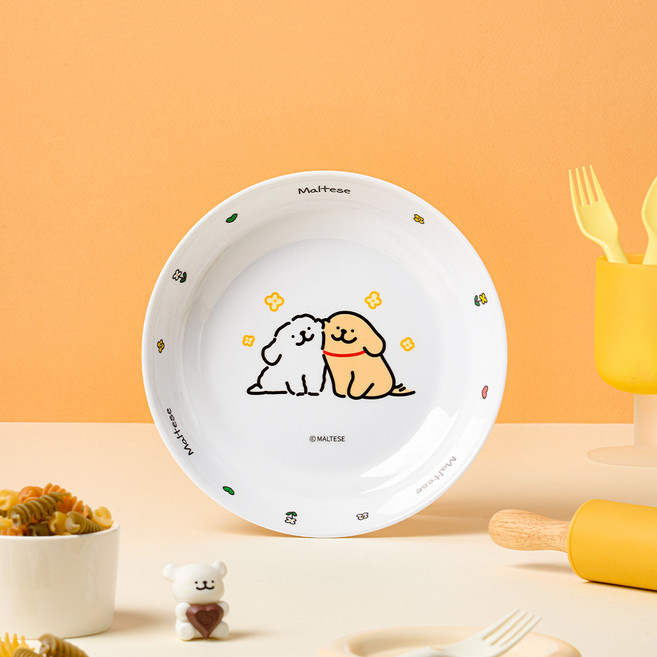 데이니즈 몰티즈 멜라민 원형 플레이트, 혼합색상, 1개