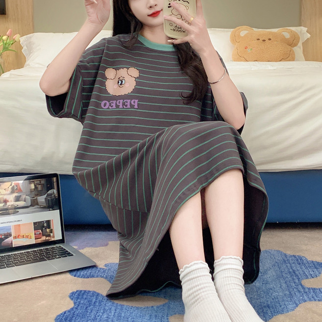 세컨핑크 여성용 캐주얼 엣센스 반팔 오버핏 원피스 홈웨어