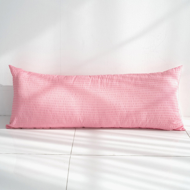 스코홈 국산 심쿵 냉감 시어서커 긴 베개커버 솜포함, 심쿵핑크