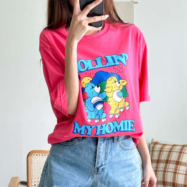 더매드문 여성용 통기성 롤링마이홈 스탠다드핏 반팔 티셔츠